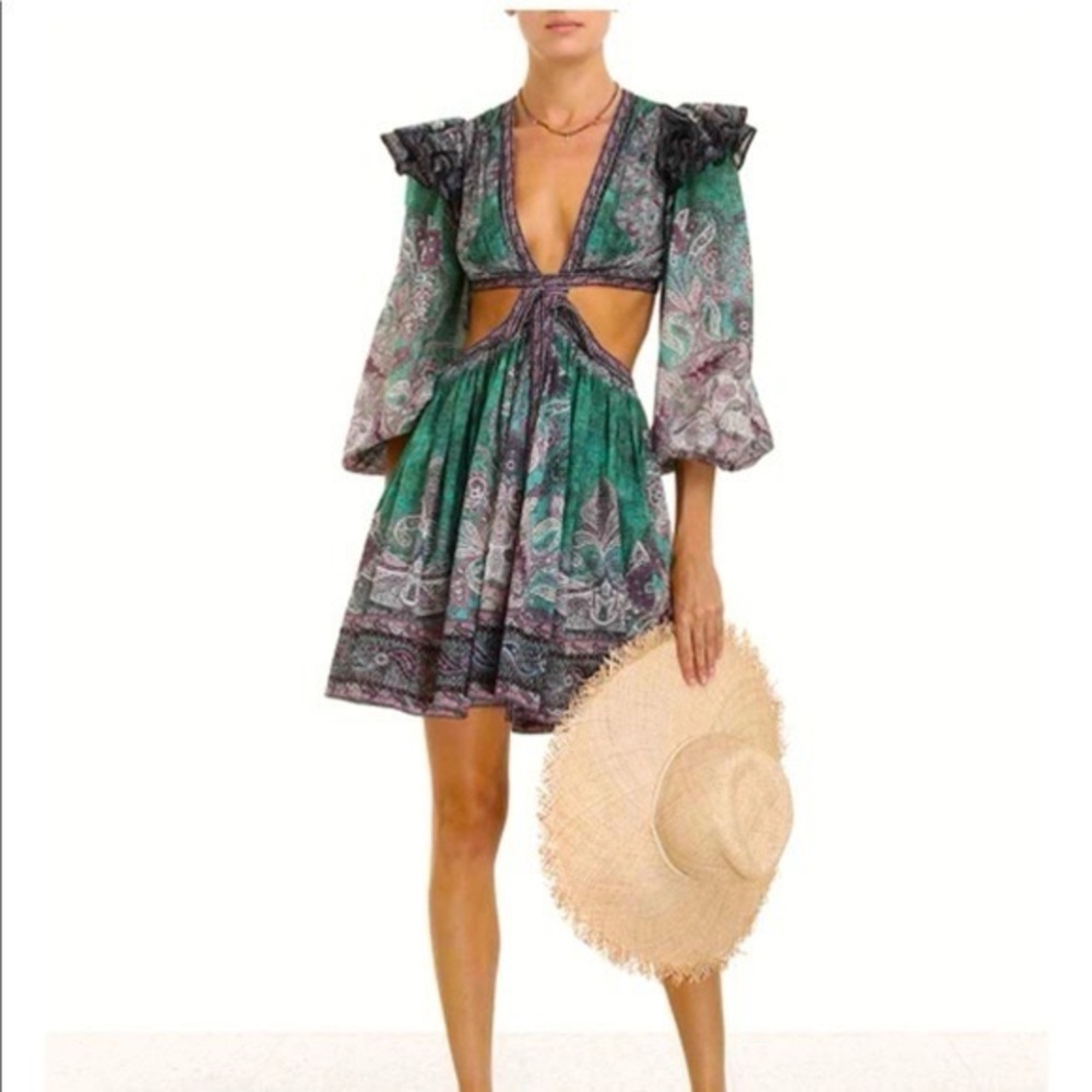 NWT Zimmermann Ruffle Mini Dress in Teal Paisley Zimmermann Size 2 - Picture 13 of 16